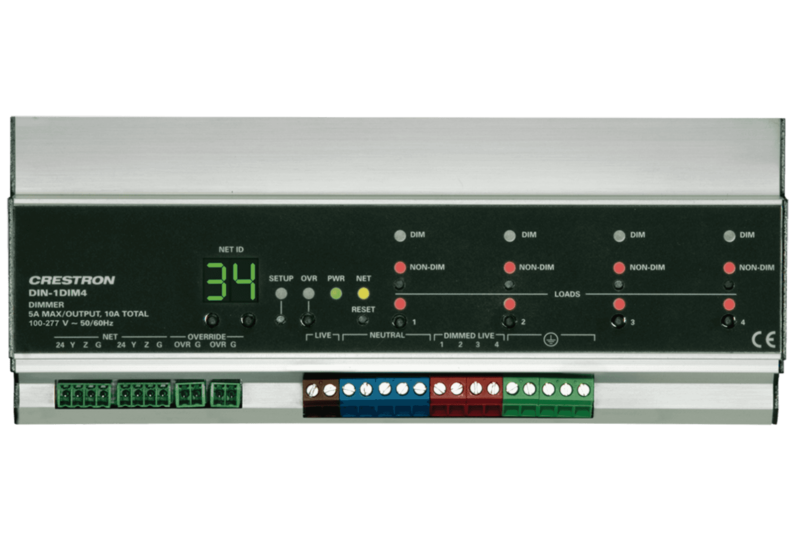 Crestron DIN-1DIM4 in Aluminum, 4-Channel Dimmer, DIN Rail