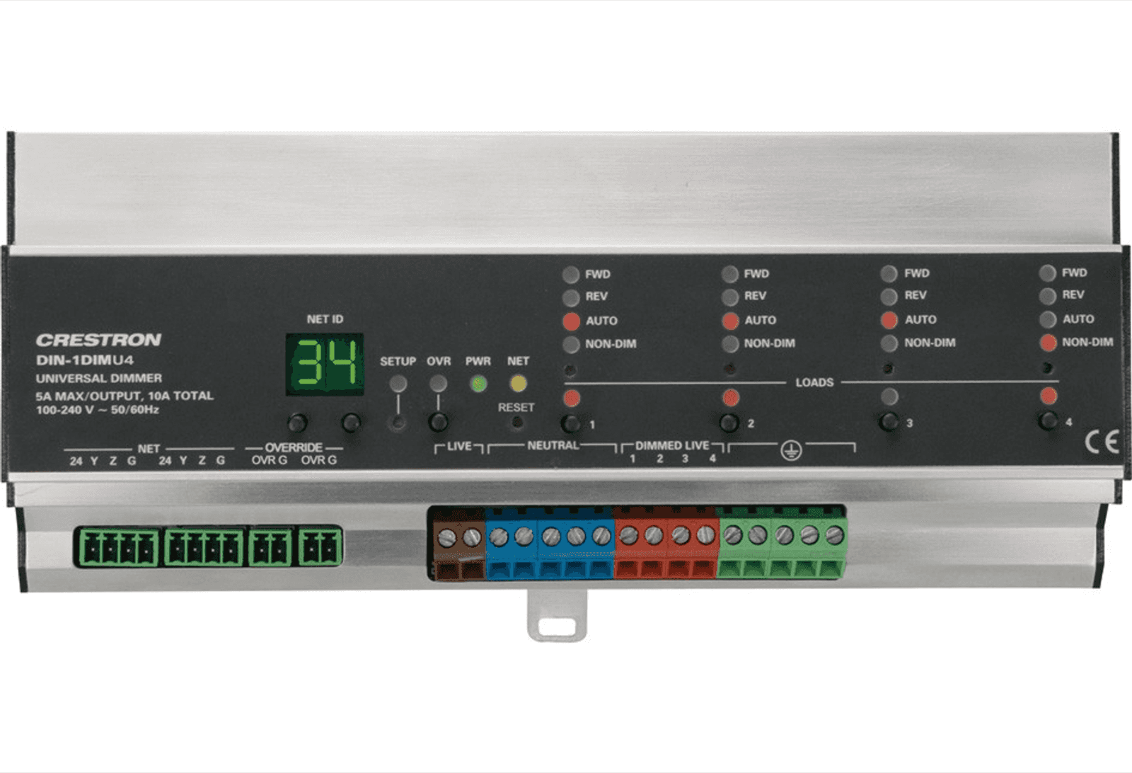 Crestron DIN-1DIMU4 in Aluminum, 4-Channel Universal Dimmer, DIN Rail