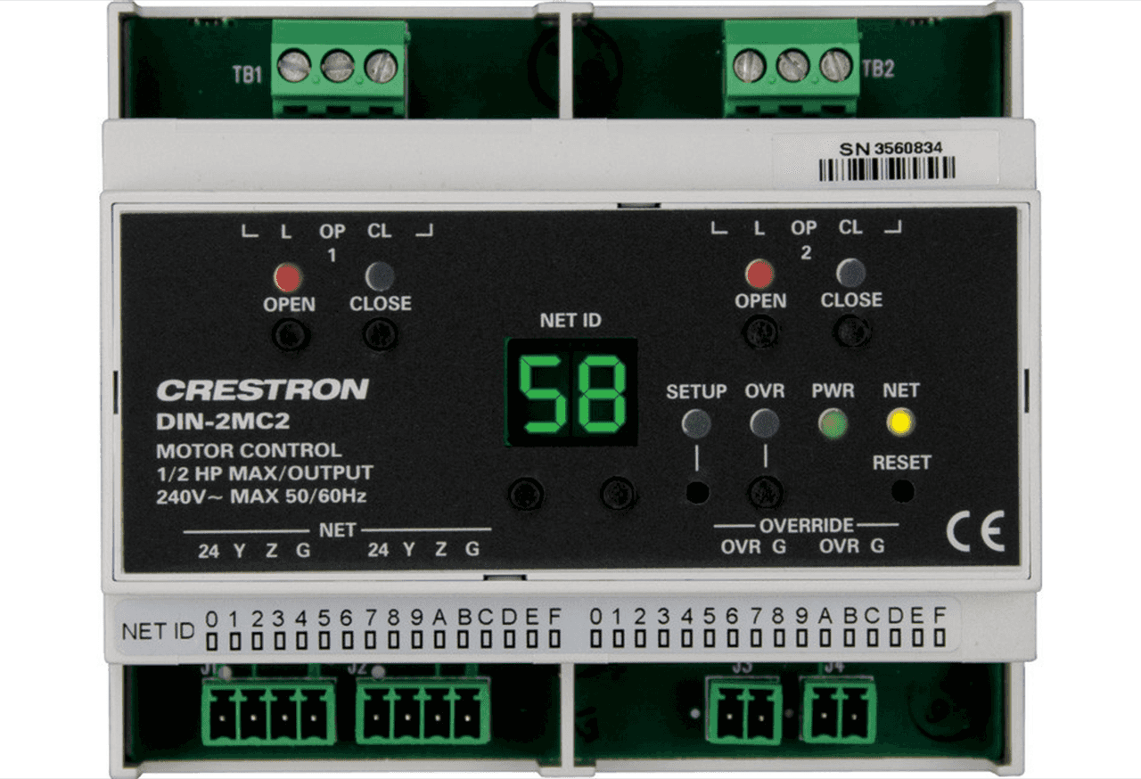 Crestron DIN-2MC2 in Light Gray, 2-Channel Motor Control, DIN Rail
