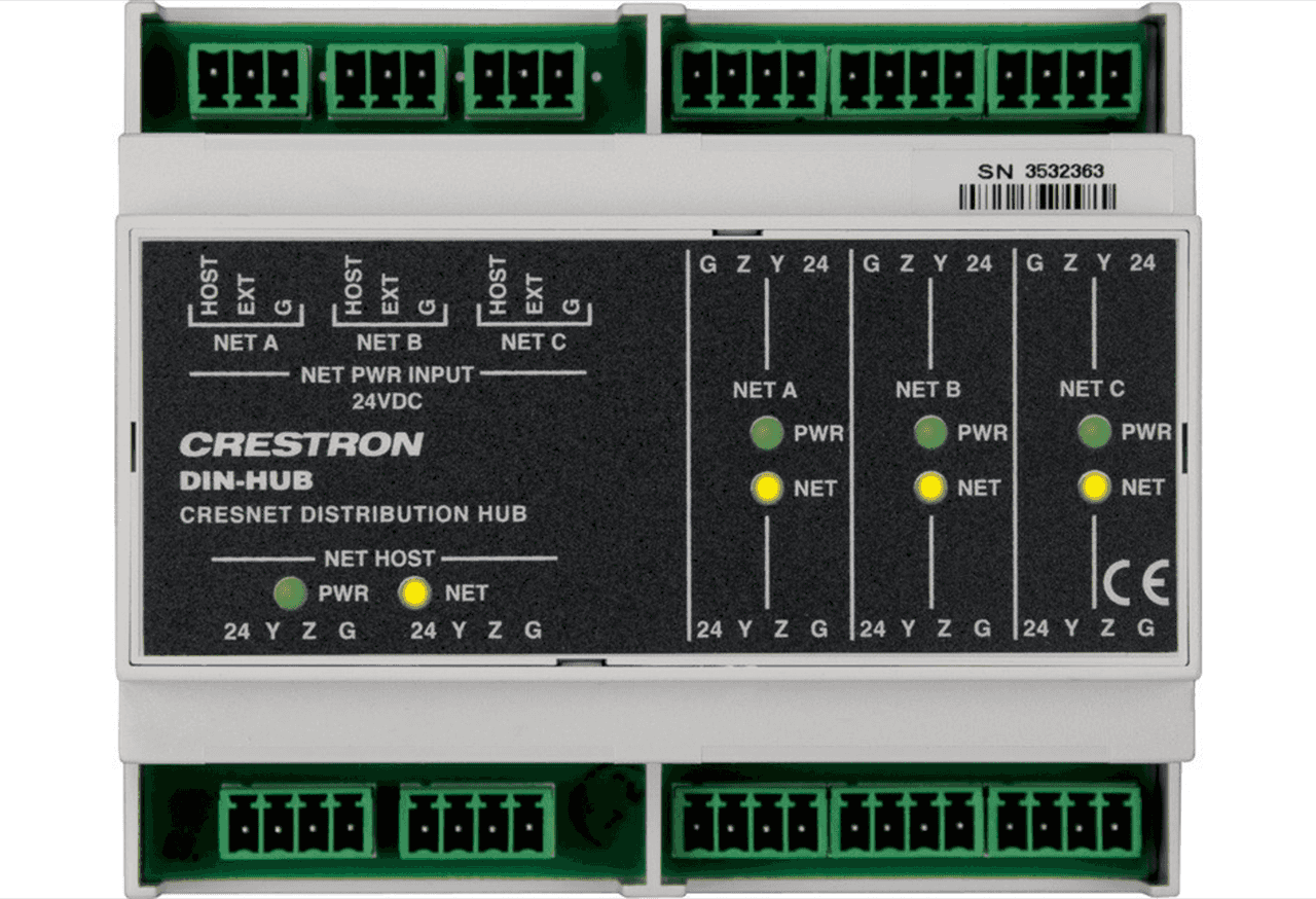 Crestron DIN-HUB in Light Gray, Cresnet® Distribution Hub, DIN Rail